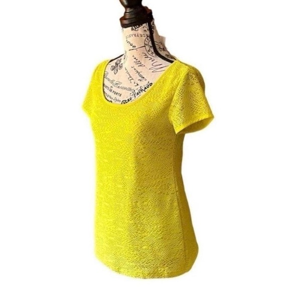 Ann Taylor Neon Yellow Crochet Overlay Top Women’s S – Y2K Retro 80s 90s Fishnet - Picture 3 of 9